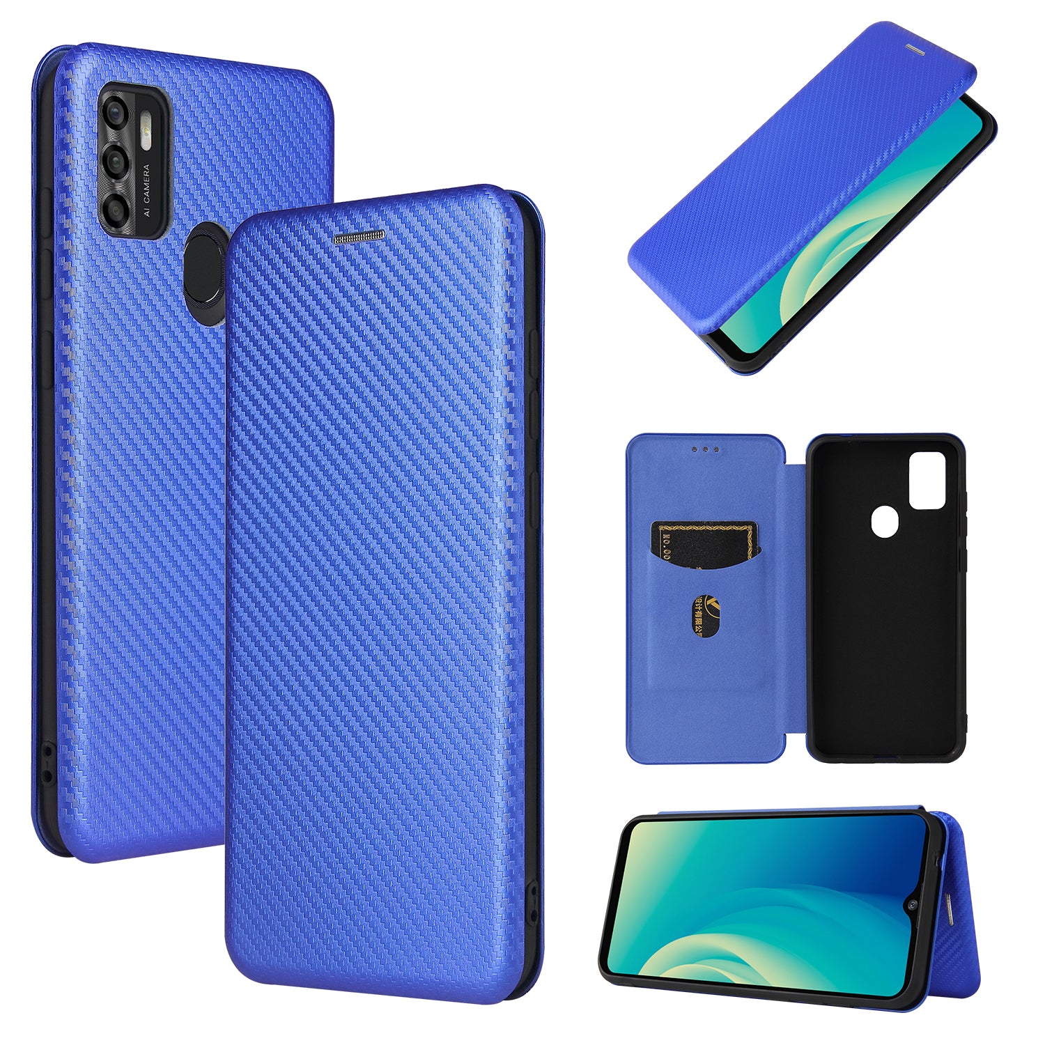 Auto-absorbed Stand Carbon Fiber Texture Leather Shell Cover for ZTE Blade A7s 2020