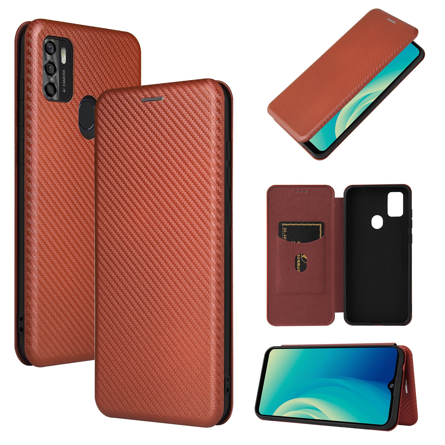 Auto-absorbed Stand Carbon Fiber Texture Leather Shell Cover for ZTE Blade A7s 2020