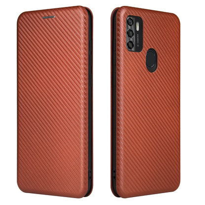 Auto-absorbed Stand Carbon Fiber Texture Leather Shell Cover for ZTE Blade A7s 2020