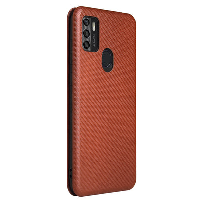 Auto-absorbed Stand Carbon Fiber Texture Leather Shell Cover for ZTE Blade A7s 2020