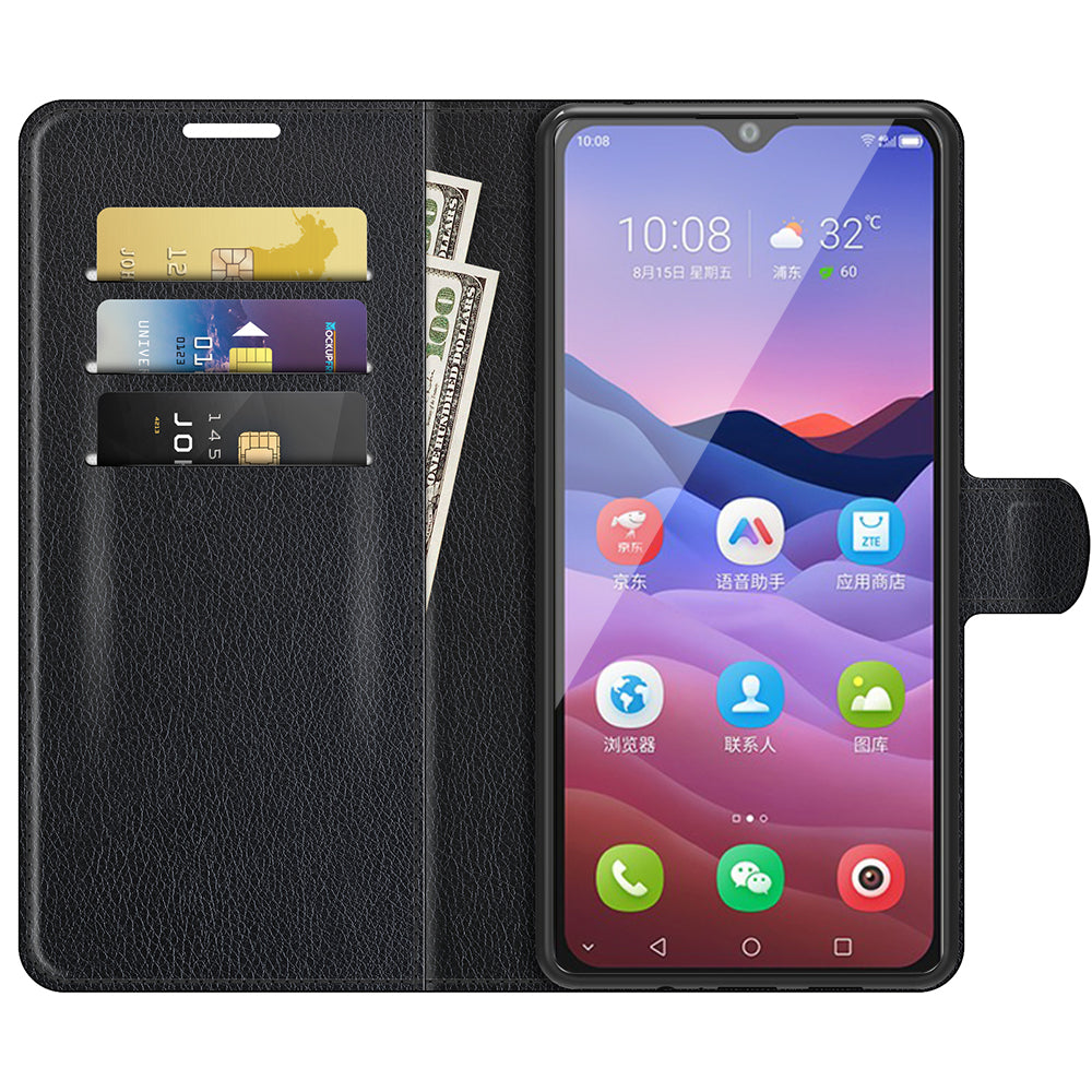 Litchi Texture Leather Wallet Phone Case Folio Flip Cover with Stand for ZTE Blade V2020 Smart