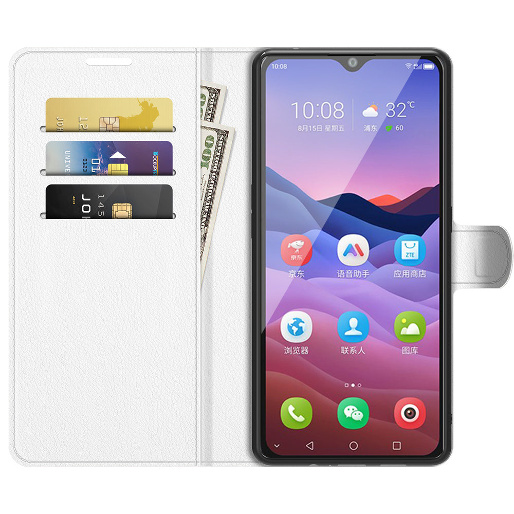 Litchi Texture Leather Wallet Phone Case Folio Flip Cover with Stand for ZTE Blade V2020 Smart