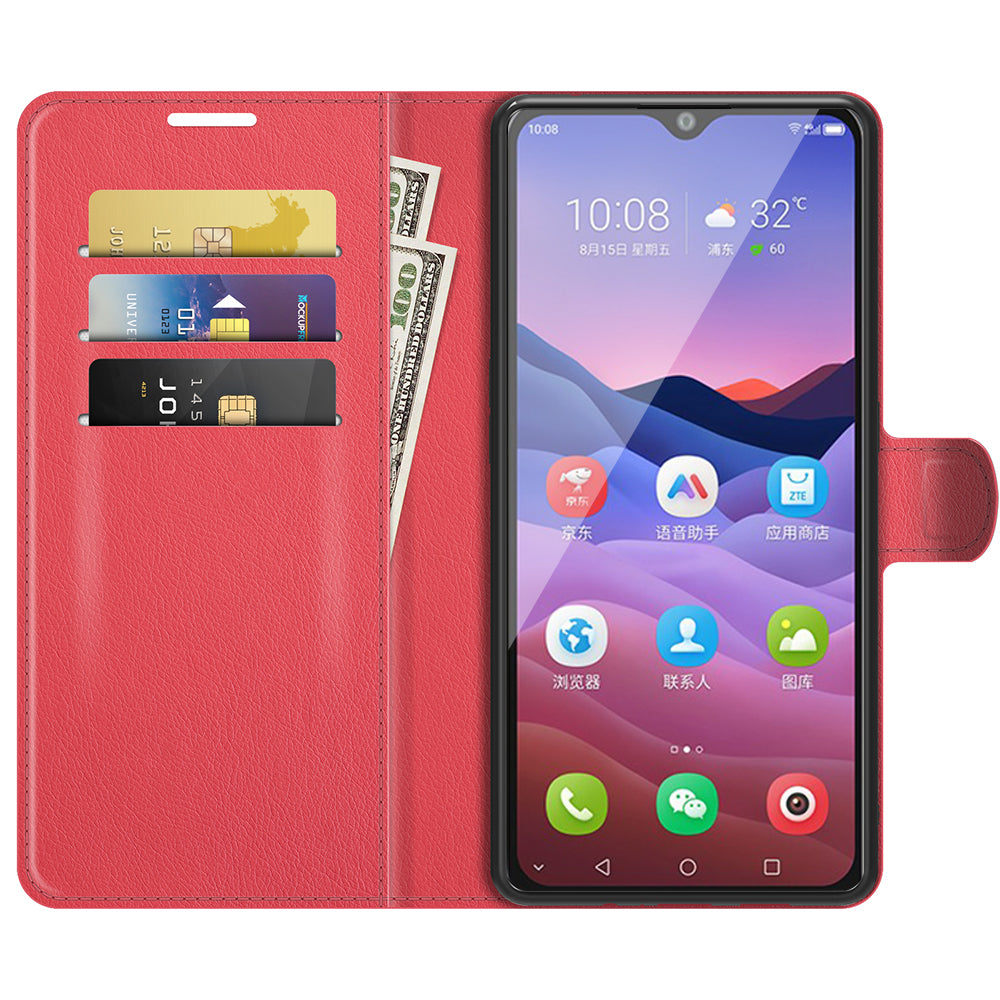 Litchi Texture Leather Wallet Phone Case Folio Flip Cover with Stand for ZTE Blade V2020 Smart