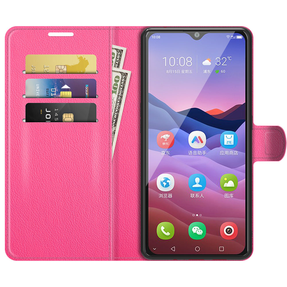 Litchi Texture Leather Wallet Phone Case Folio Flip Cover with Stand for ZTE Blade V2020 Smart