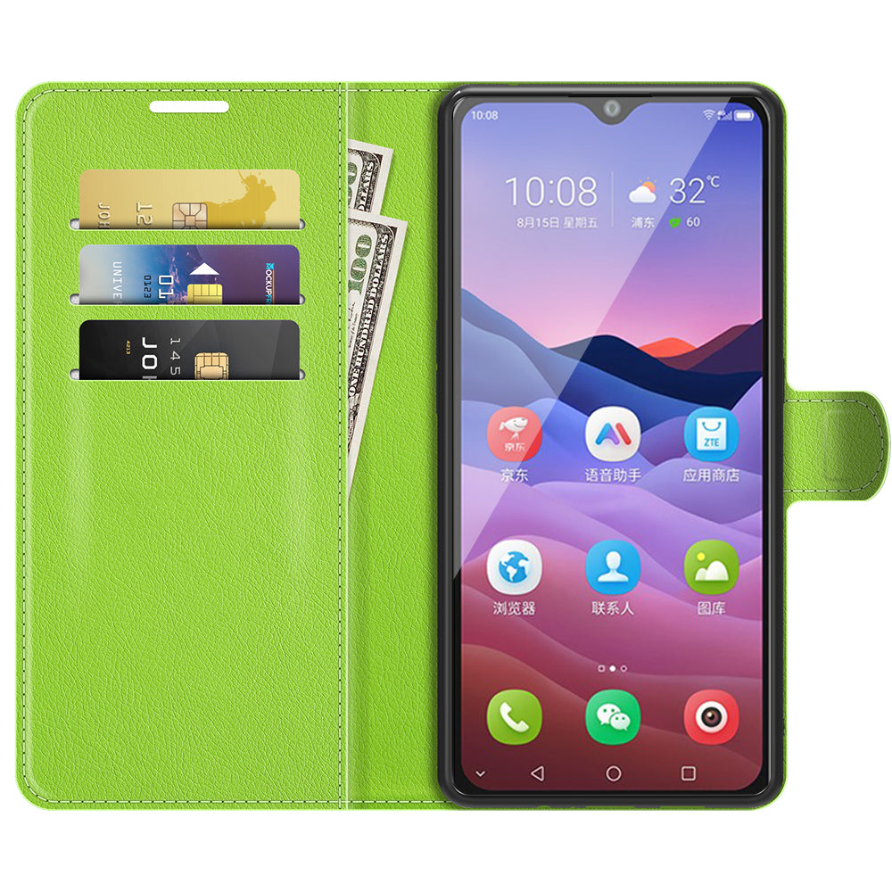 Litchi Texture Leather Wallet Phone Case Folio Flip Cover with Stand for ZTE Blade V2020 Smart