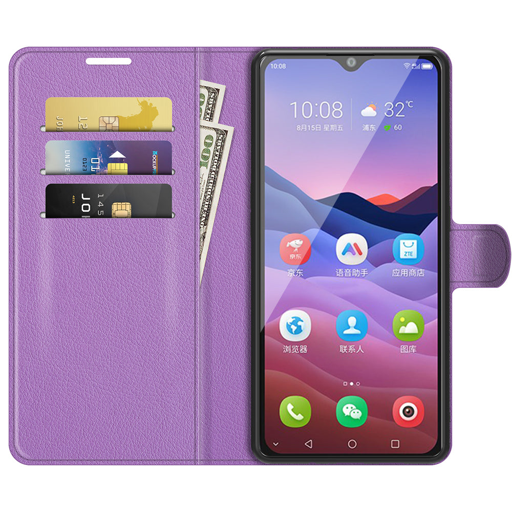 Litchi Texture Leather Wallet Phone Case Folio Flip Cover with Stand for ZTE Blade V2020 Smart