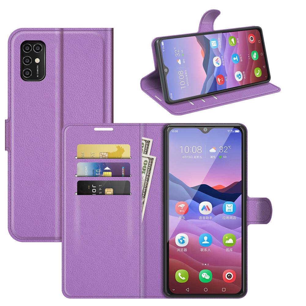 Litchi Texture Leather Wallet Phone Case Folio Flip Cover with Stand for ZTE Blade V2020 Smart