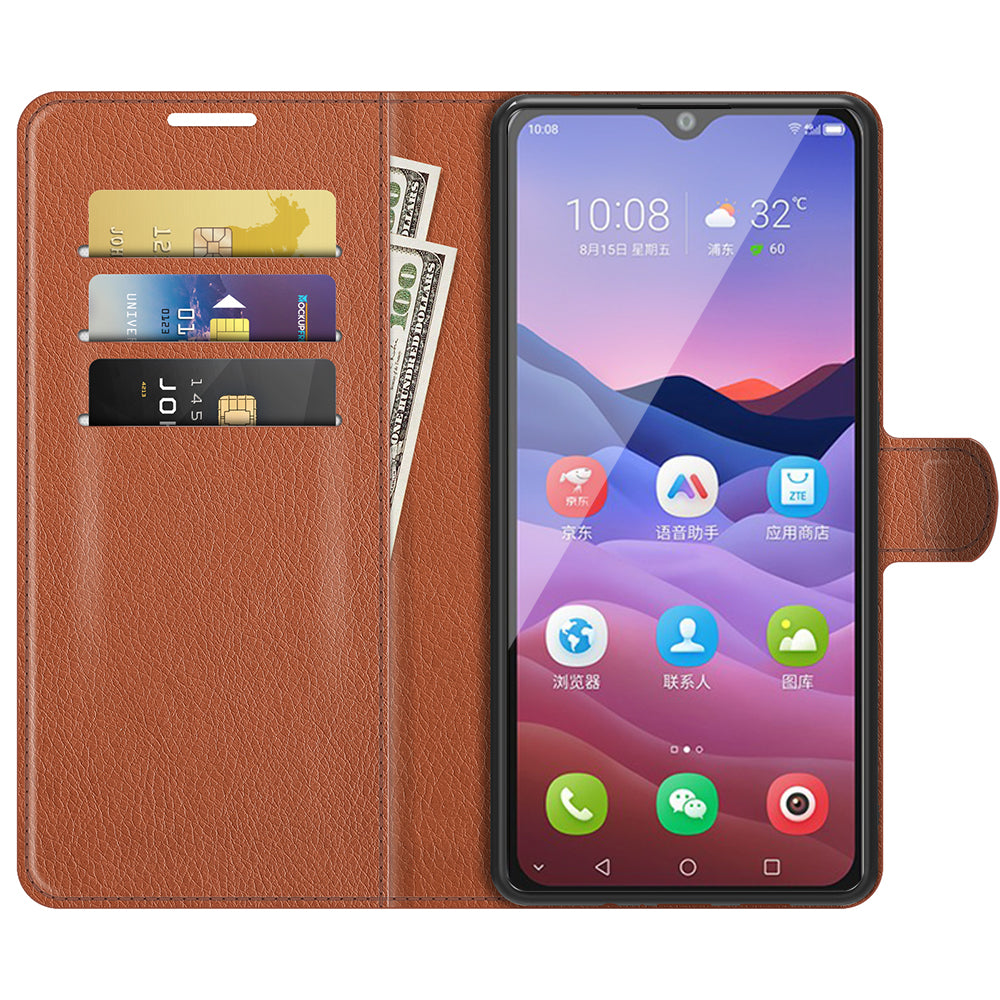 Litchi Texture Leather Wallet Phone Case Folio Flip Cover with Stand for ZTE Blade V2020 Smart