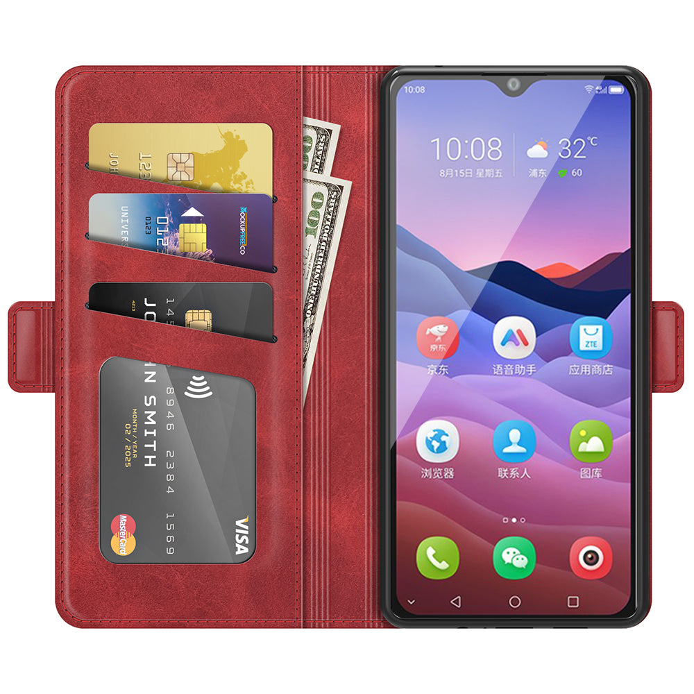 Double Clasp Magnetic Closure Wallet Stand PU Leather Phone Case Shell for ZTE Blade V2020 Smart