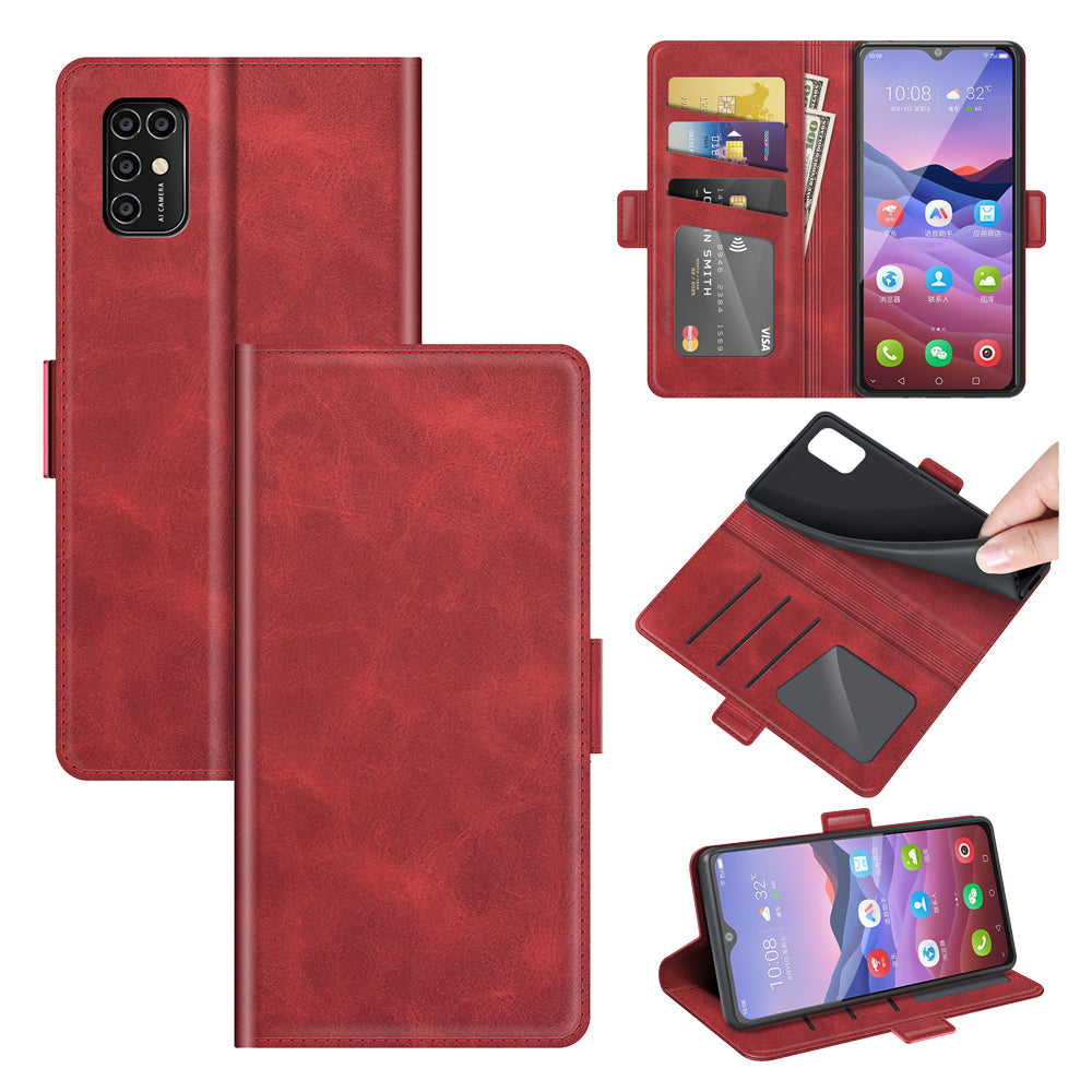 Double Clasp Magnetic Closure Wallet Stand PU Leather Phone Case Shell for ZTE Blade V2020 Smart