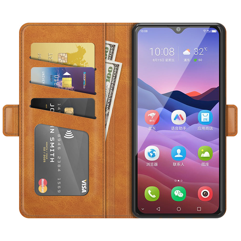 Double Clasp Magnetic Closure Wallet Stand PU Leather Phone Case Shell for ZTE Blade V2020 Smart