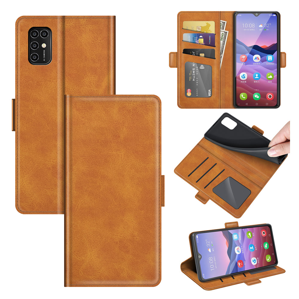 Double Clasp Magnetic Closure Wallet Stand PU Leather Phone Case Shell for ZTE Blade V2020 Smart