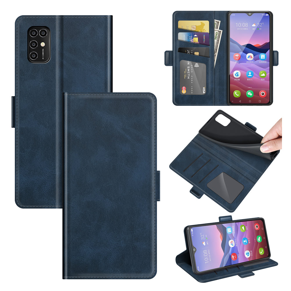 Double Clasp Magnetic Closure Wallet Stand PU Leather Phone Case Shell for ZTE Blade V2020 Smart