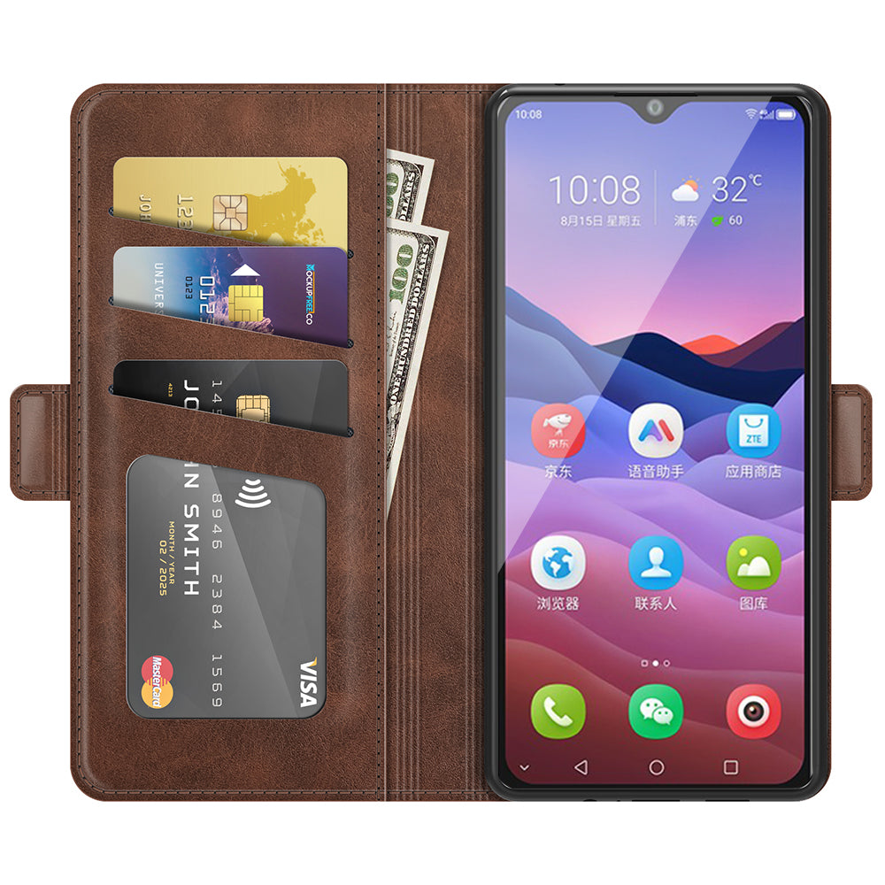 Double Clasp Magnetic Closure Wallet Stand PU Leather Phone Case Shell for ZTE Blade V2020 Smart