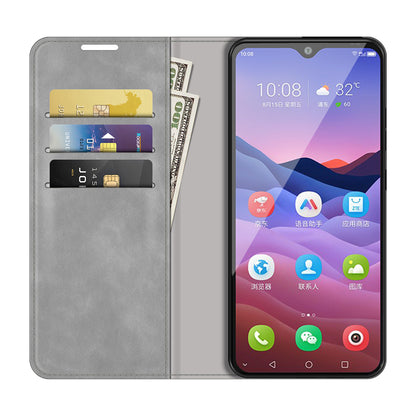 Auto-Absorbed Skin-touch Leather Cover Protective Case with Wallet Stand for ZTE Blade V2020 Smart