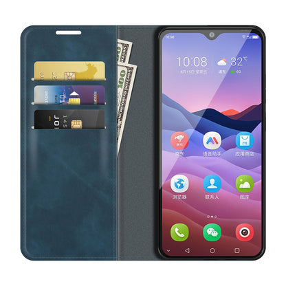 Auto-Absorbed Skin-touch Leather Cover Protective Case with Wallet Stand for ZTE Blade V2020 Smart