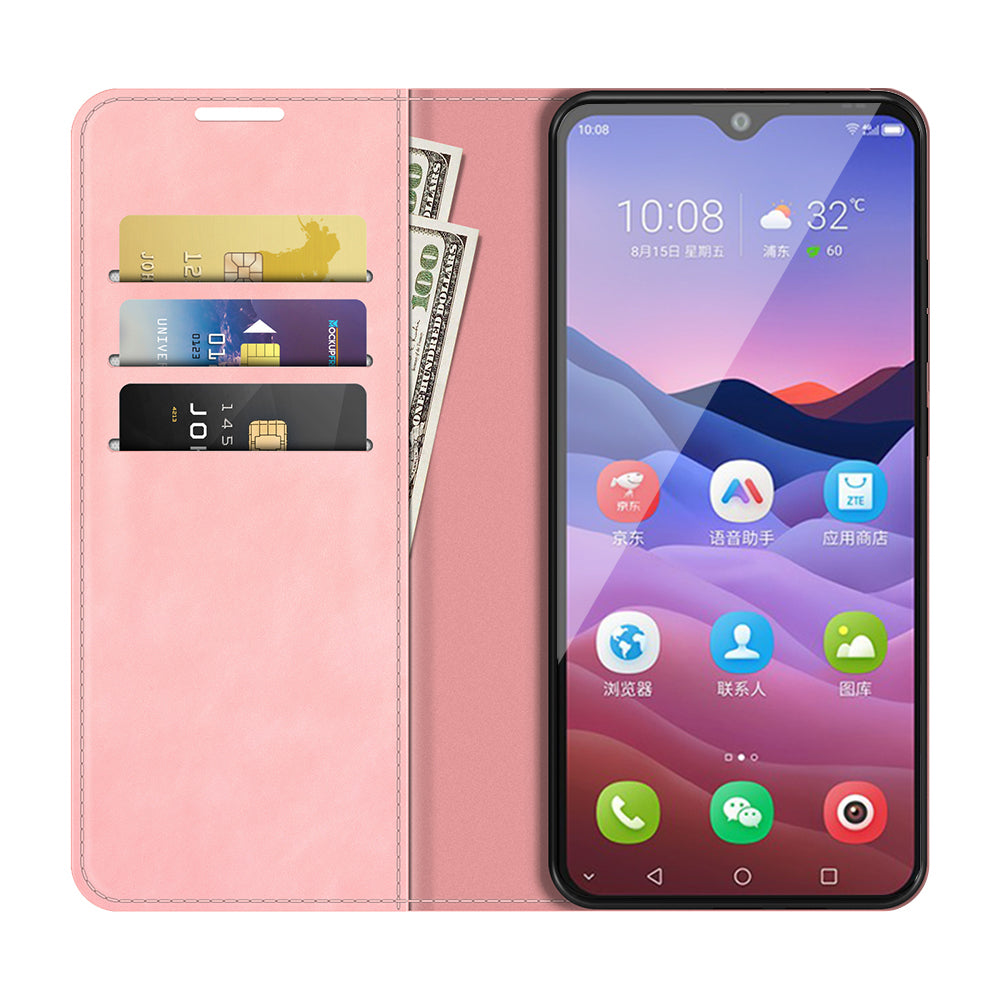 Auto-Absorbed Skin-touch Leather Cover Protective Case with Wallet Stand for ZTE Blade V2020 Smart