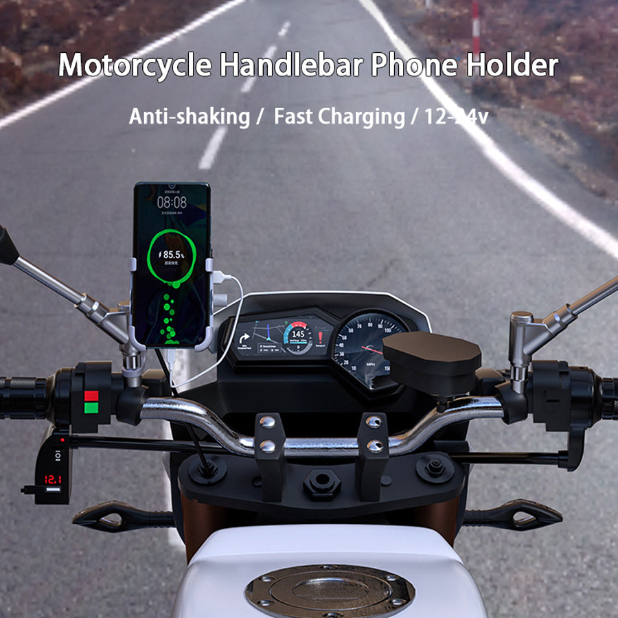 WUPP Motorcycle Handlebar Phone Holder QC3.0 Fast Charger 360 Degree Rotatable Stand Bicycle Phone Mount Bracket