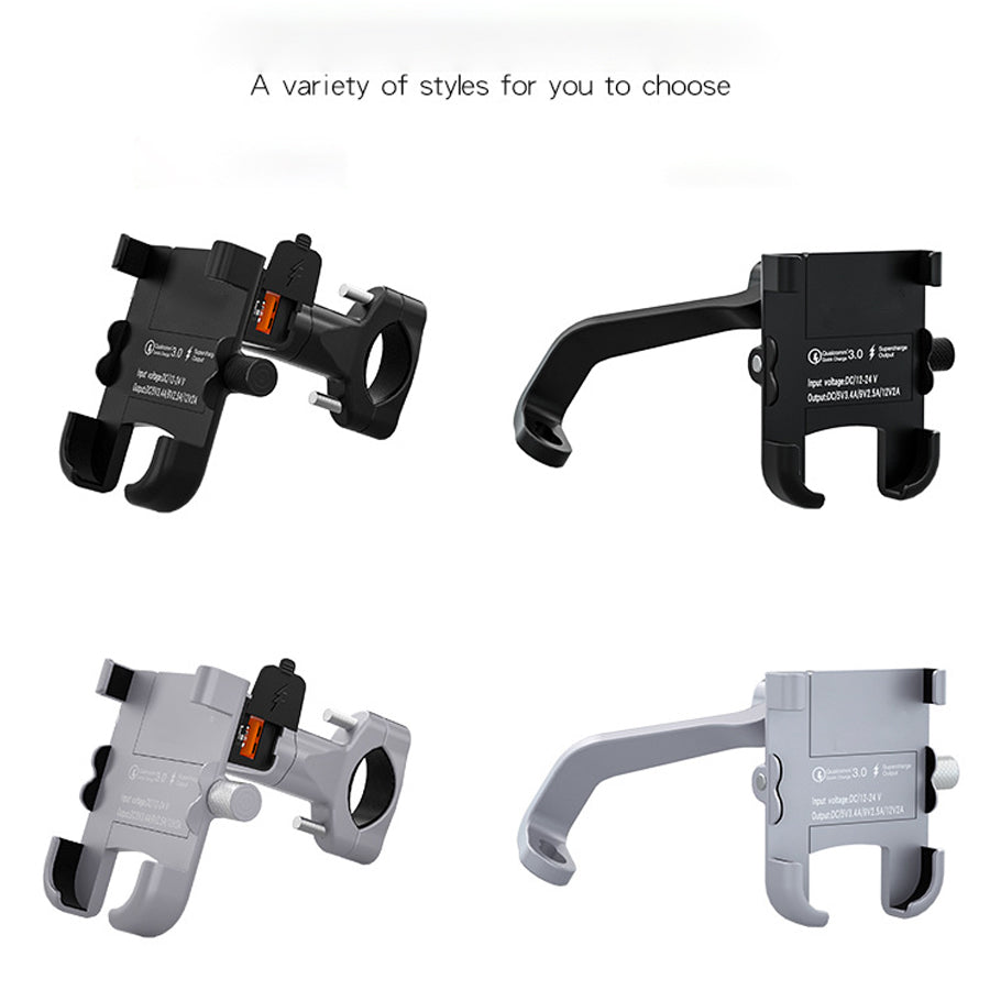 WUPP Motorcycle Handlebar Phone Holder QC3.0 Fast Charger 360 Degree Rotatable Stand Bicycle Phone Mount Bracket