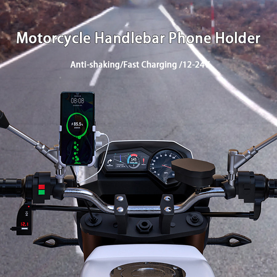 WUPP Motorcycle Mirror Rear View Mount Universal Aluminum Alloy Cell Phone Holder with Quick Charge 3.0 Fast Charger