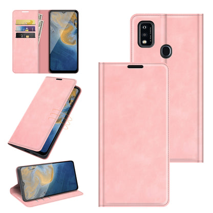 Skin-touch Feel Auto-absorbed PU Leather Wallet Stand Phone Shell Case for ZTE Blade A51