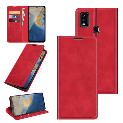 Skin-touch Feel Auto-absorbed PU Leather Wallet Stand Phone Shell Case for ZTE Blade A51