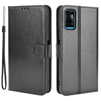 Wallet Stand Design Drop-Proof Crazy Horse Leather Shell with Strap for ZTE Blade A71