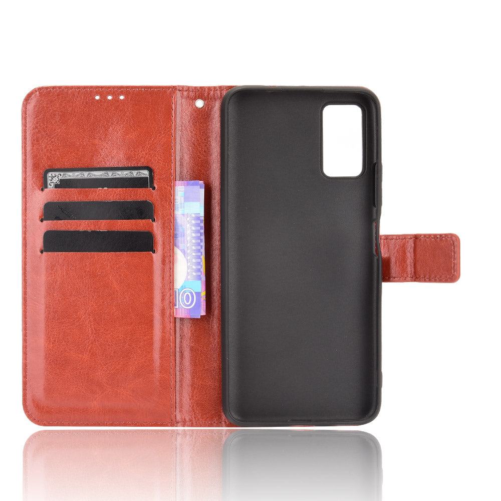 Wallet Stand Design Drop-Proof Crazy Horse Leather Shell with Strap for ZTE Blade A71