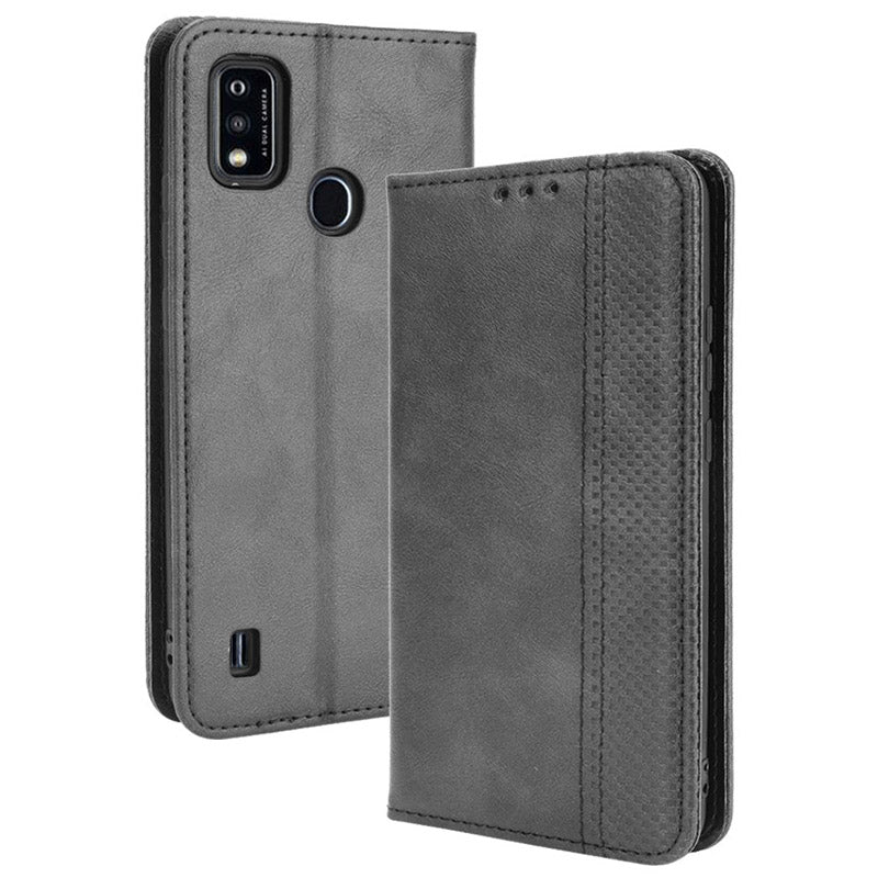 Full-Body Protection Vintage Style PU Leather Wallet Flip Magnetic Auto-absorbed Stand Phone Case for ZTE Blade A51