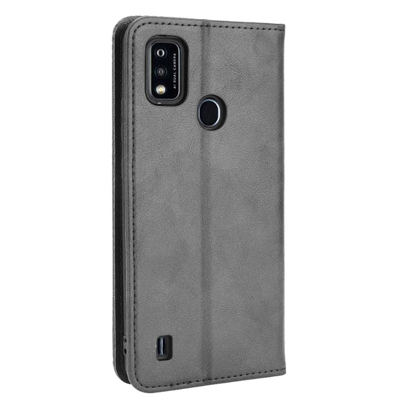 Full-Body Protection Vintage Style PU Leather Wallet Flip Magnetic Auto-absorbed Stand Phone Case for ZTE Blade A51