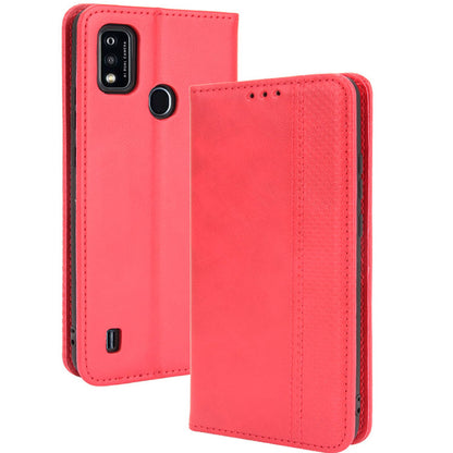 Full-Body Protection Vintage Style PU Leather Wallet Flip Magnetic Auto-absorbed Stand Phone Case for ZTE Blade A51