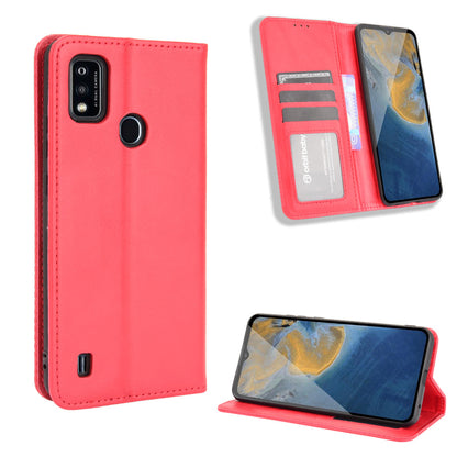 Full-Body Protection Vintage Style PU Leather Wallet Flip Magnetic Auto-absorbed Stand Phone Case for ZTE Blade A51