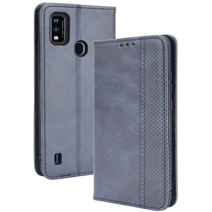 Full-Body Protection Vintage Style PU Leather Wallet Flip Magnetic Auto-absorbed Stand Phone Case for ZTE Blade A51