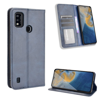 Full-Body Protection Vintage Style PU Leather Wallet Flip Magnetic Auto-absorbed Stand Phone Case for ZTE Blade A51