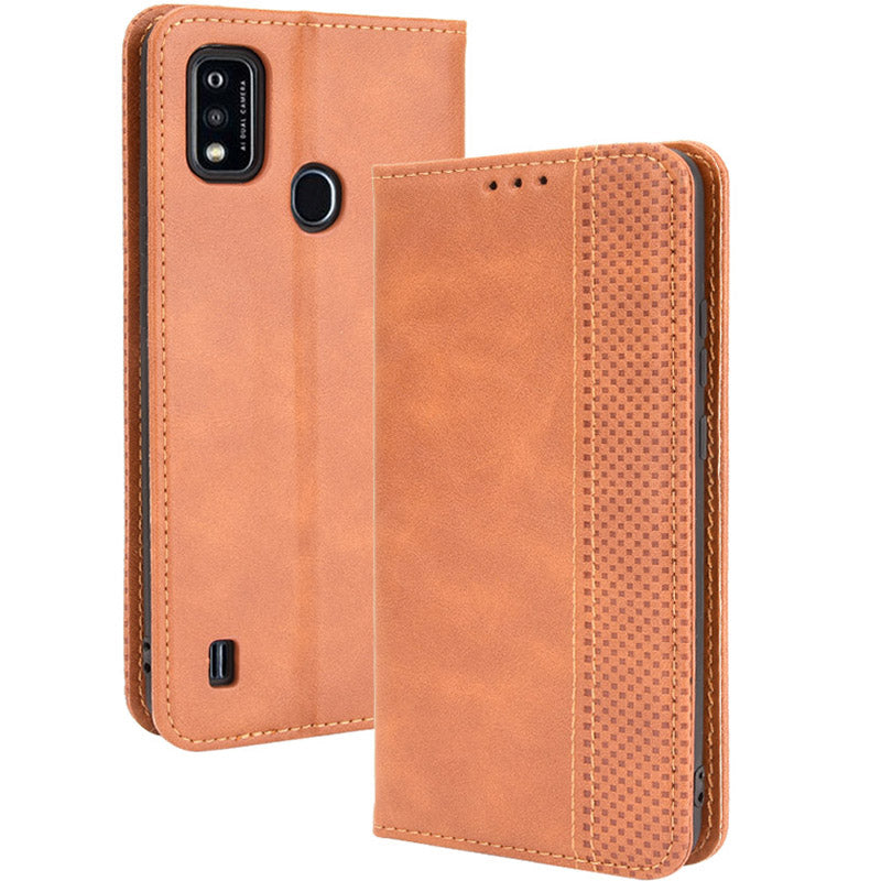 Full-Body Protection Vintage Style PU Leather Wallet Flip Magnetic Auto-absorbed Stand Phone Case for ZTE Blade A51