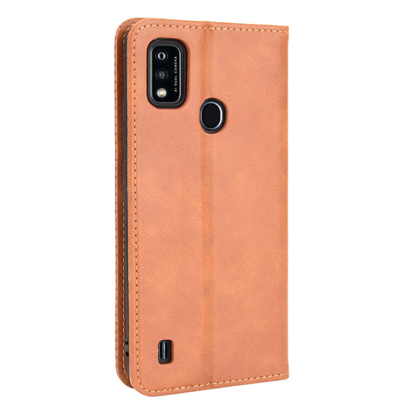 Full-Body Protection Vintage Style PU Leather Wallet Flip Magnetic Auto-absorbed Stand Phone Case for ZTE Blade A51