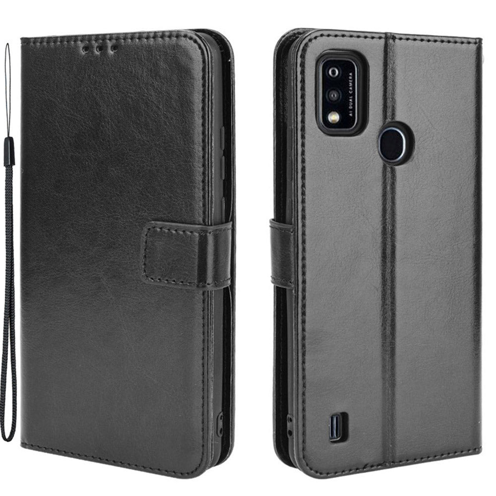 Crazy Horse PU Leather Wallet Card Slots Protective Cellphone Shell with Stand for ZTE Blade A51