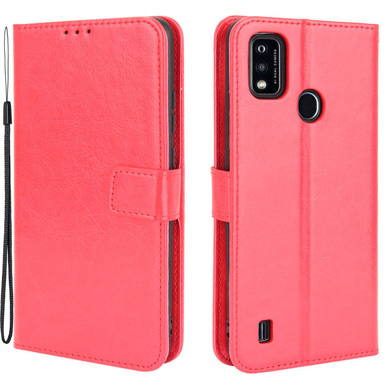 Crazy Horse PU Leather Wallet Card Slots Protective Cellphone Shell with Stand for ZTE Blade A51