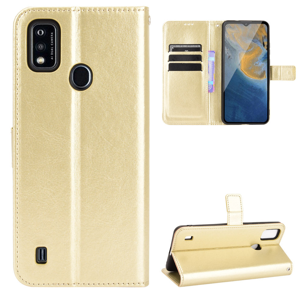 Crazy Horse PU Leather Wallet Card Slots Protective Cellphone Shell with Stand for ZTE Blade A51