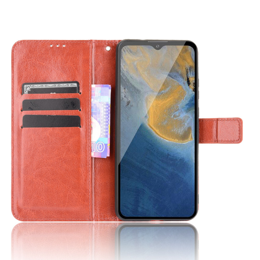 Crazy Horse PU Leather Wallet Card Slots Protective Cellphone Shell with Stand for ZTE Blade A51