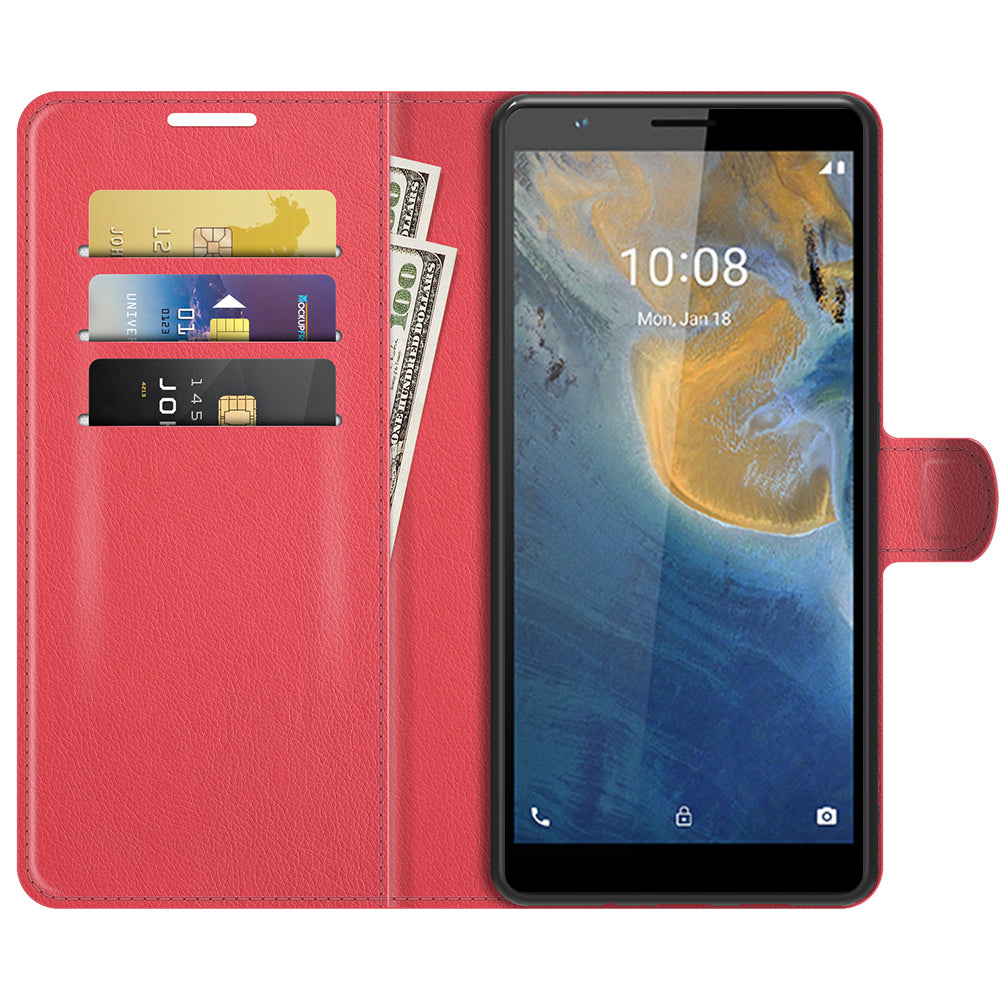 Litchi Texture Magnetic PU Leather Wallet Stand Folio Flip Shock-Proof Protective Cover for ZTE Blade A31