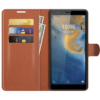 Litchi Texture Magnetic PU Leather Wallet Stand Folio Flip Shock-Proof Protective Cover for ZTE Blade A31