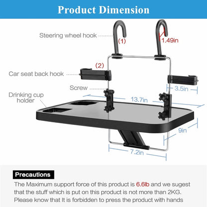 SHUNWEI SD-1502B Car Mount Laptop Stand Steering Wheel Tray Foldable Seat Back Desk for Food Eating Drink Notebook