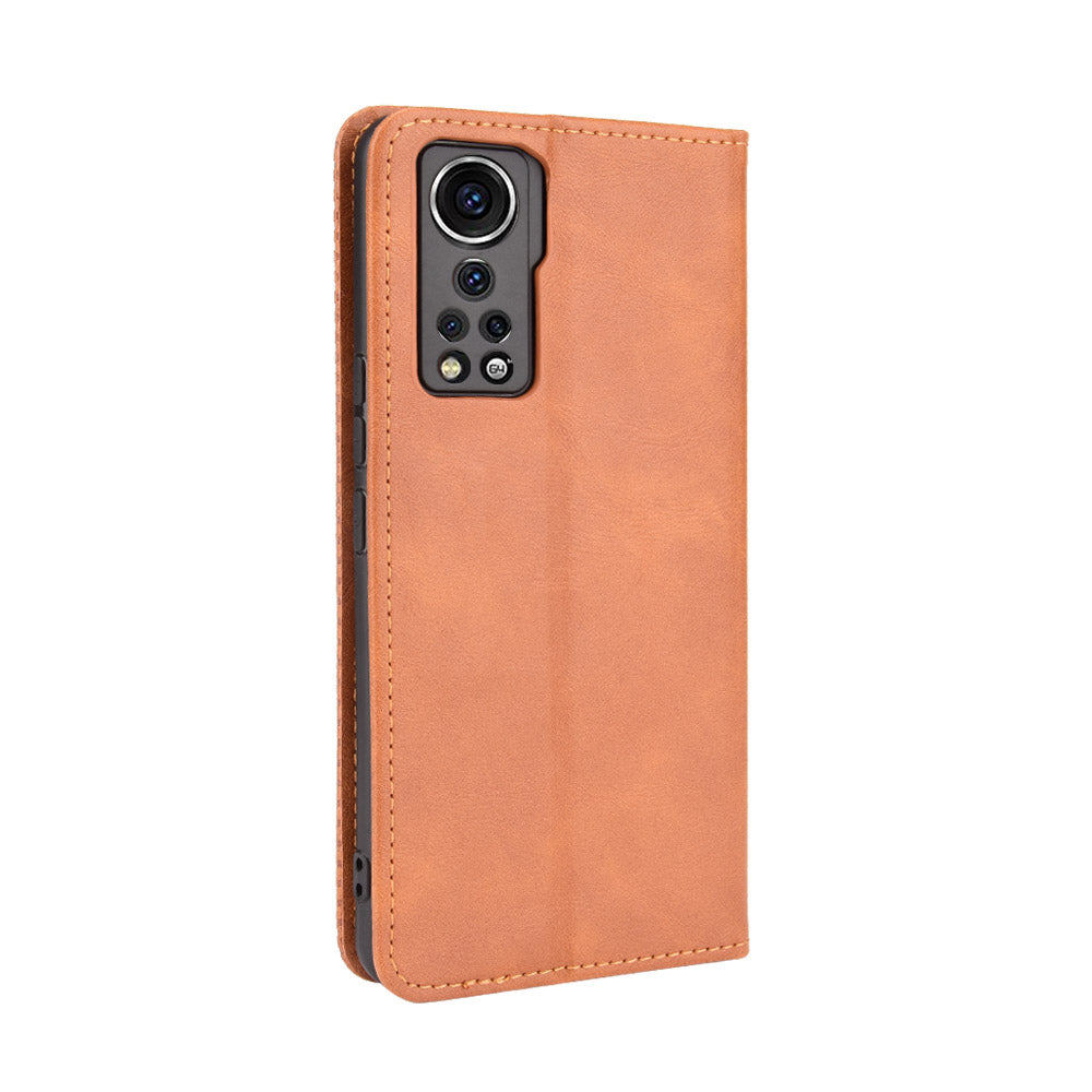 Retro Surface Auto-Absorbed Leather Phone Wallet Stand Case Cover for ZTE Axon 30 5G