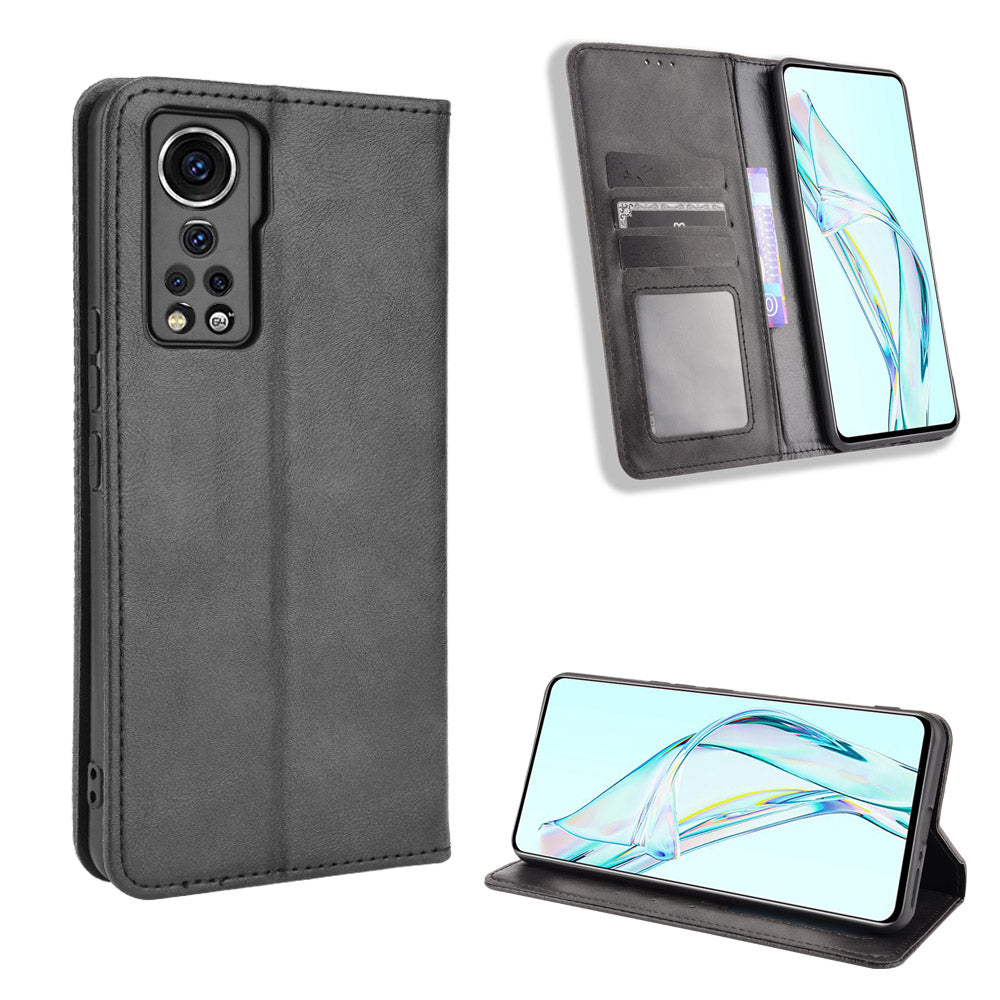 Retro Surface Auto-Absorbed Leather Phone Wallet Stand Case Cover for ZTE Axon 30 5G