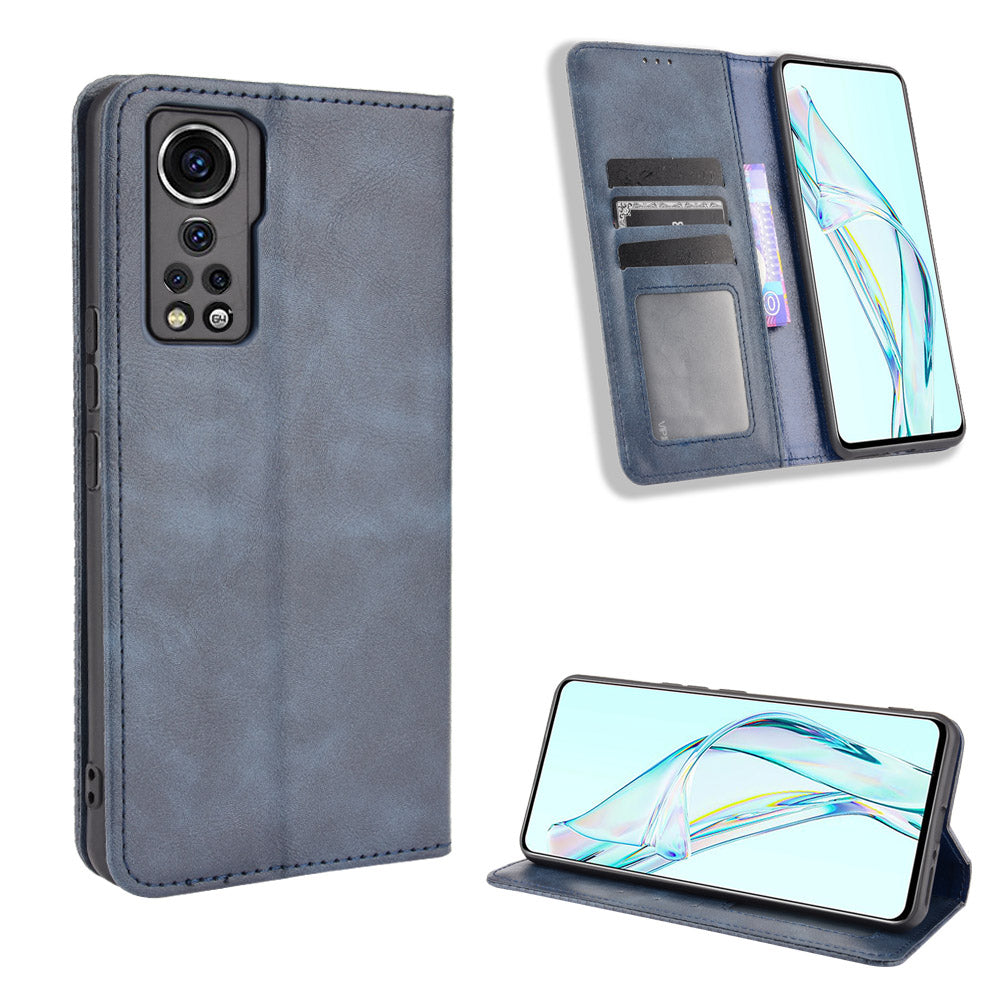 Retro Surface Auto-Absorbed Leather Phone Wallet Stand Case Cover for ZTE Axon 30 5G