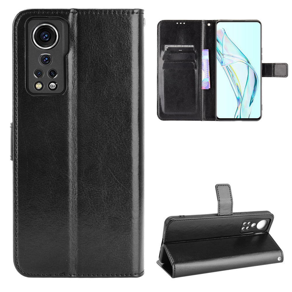 Flip Phone Case Stylish Crazy Horse PU Leather and TPU Wallet Design Protective Cellphone Cover Shell for ZTE Axon 30 5G