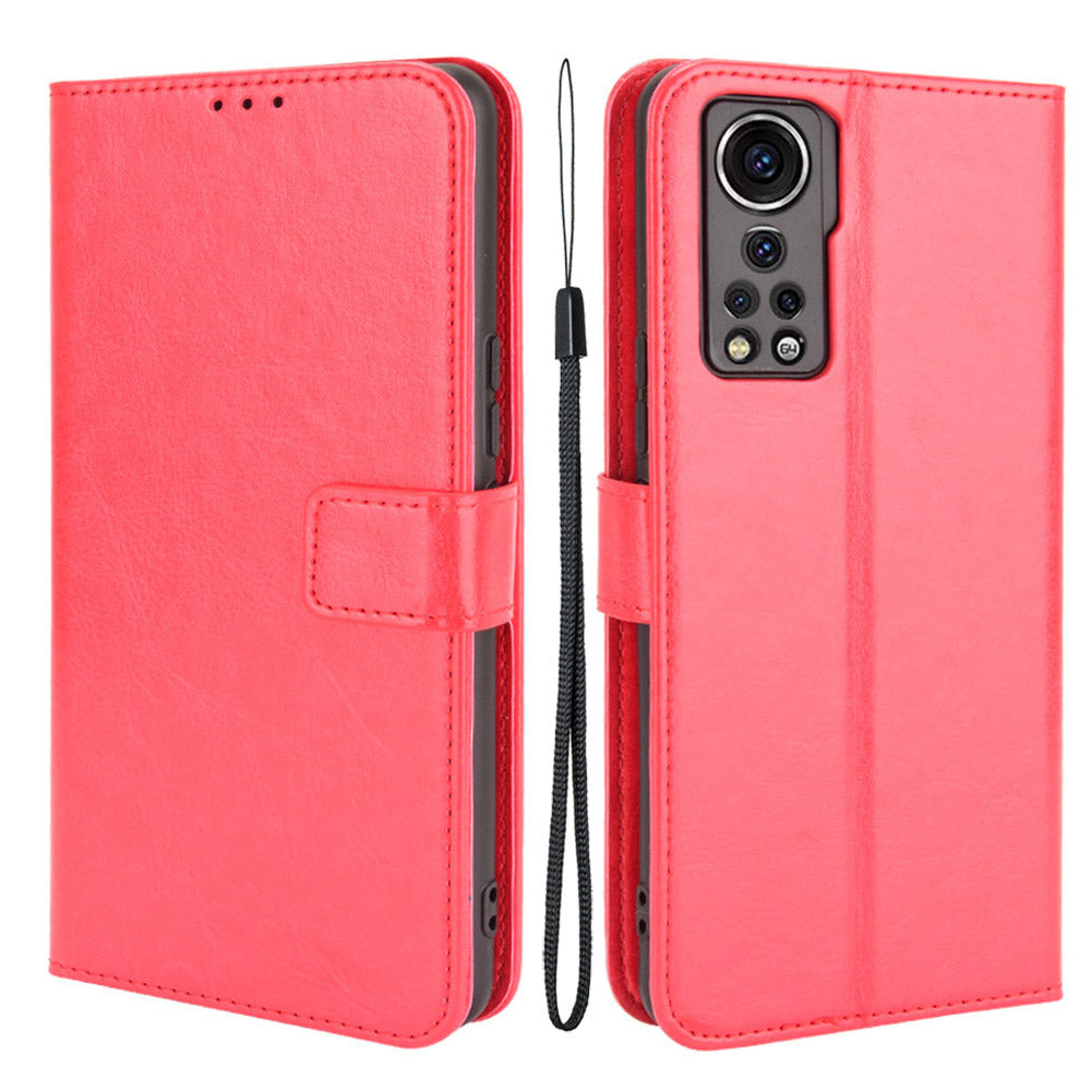 Flip Phone Case Stylish Crazy Horse PU Leather and TPU Wallet Design Protective Cellphone Cover Shell for ZTE Axon 30 5G