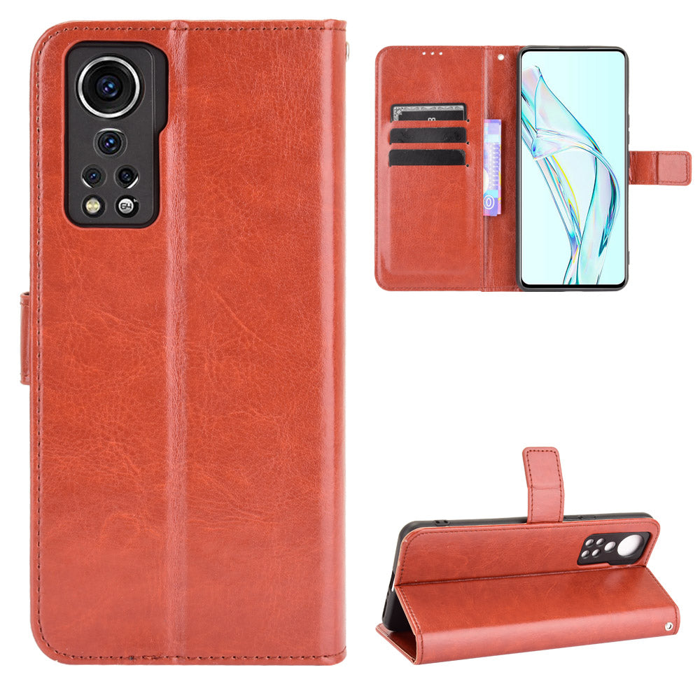 Flip Phone Case Stylish Crazy Horse PU Leather and TPU Wallet Design Protective Cellphone Cover Shell for ZTE Axon 30 5G