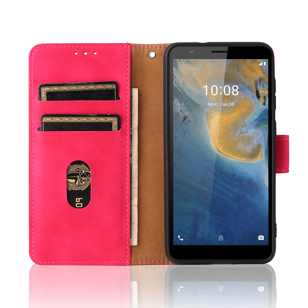 Stand Design Flip Phone Cover Skin-touch Wallet Magnetic Clasp Leather Case Phone Protective Cover for ZTE Blade A31